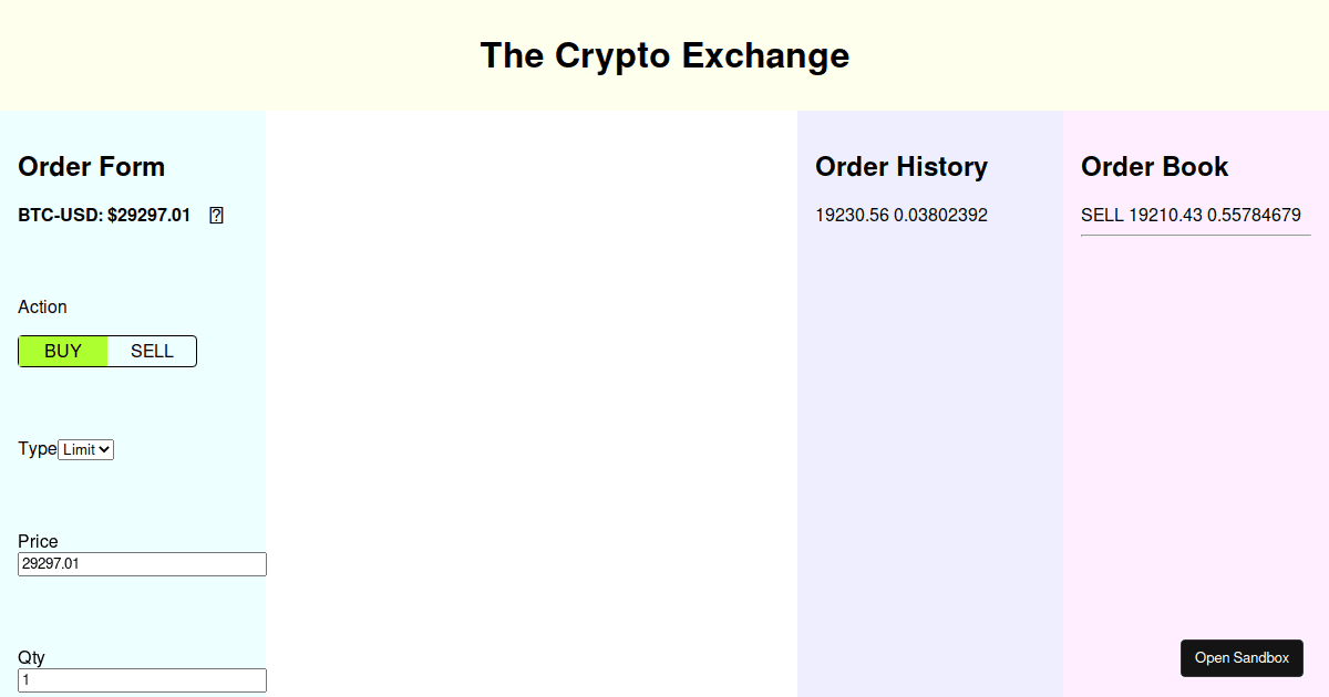 the crypto exchange - Codesandbox