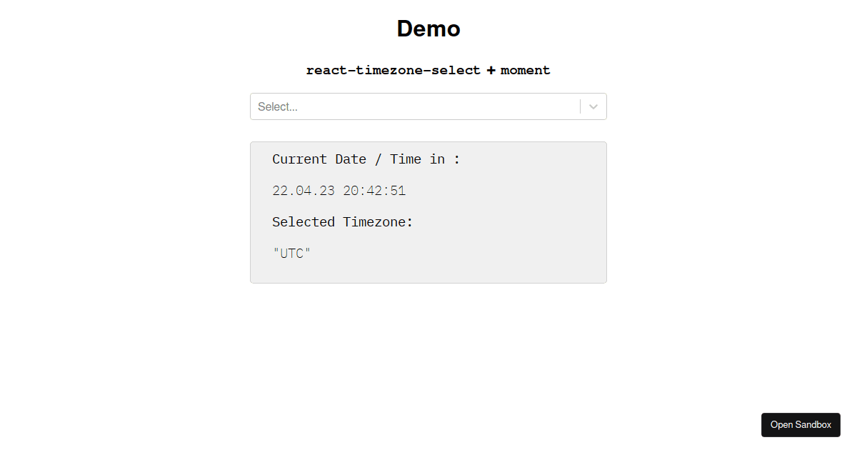 react-timezone-select usage (moment) (forked) - Codesandbox
