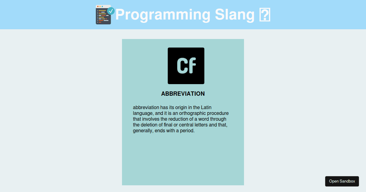 Programming slang - Codesandbox
