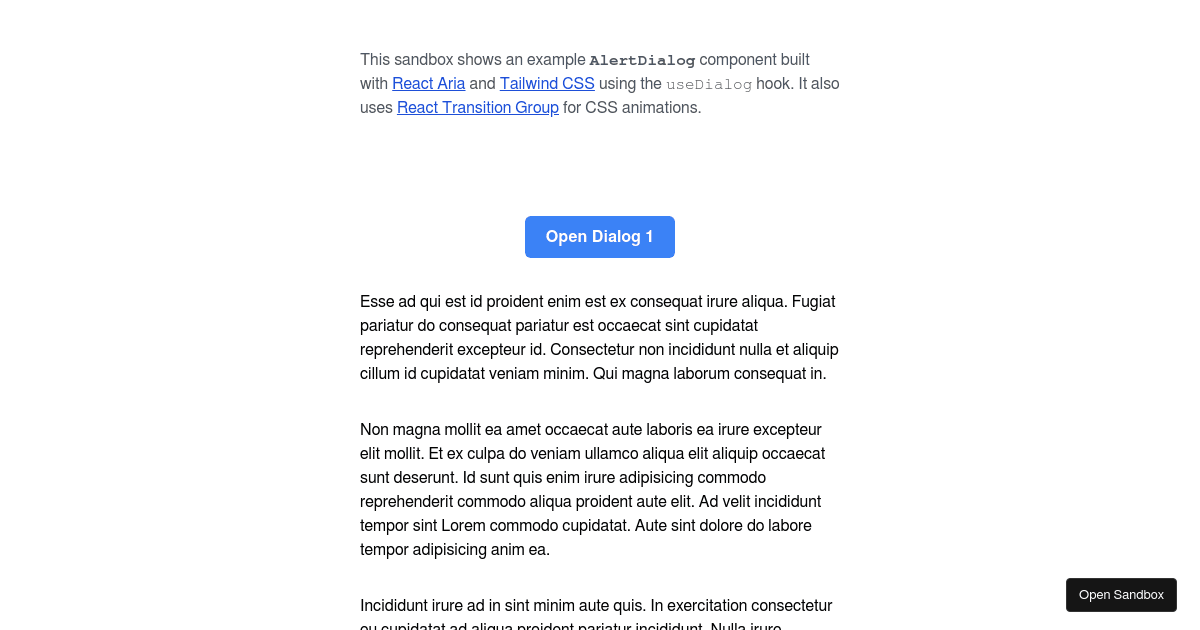 React Aria Dialog + Select - Codesandbox