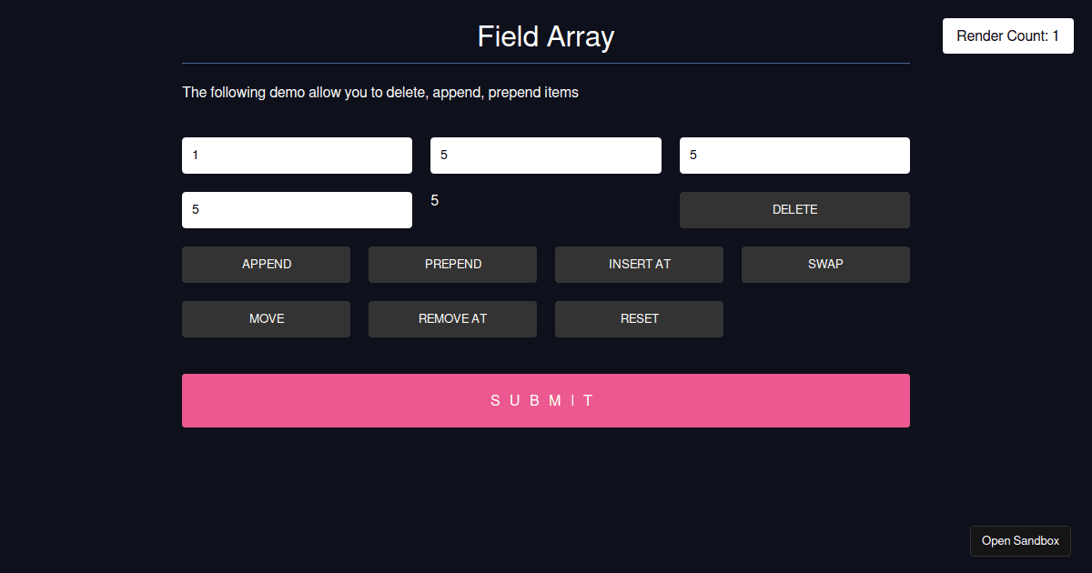React Hook Form - useFieldArray (forked) - Codesandbox