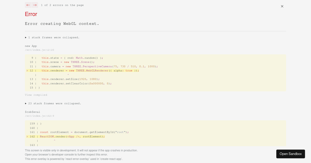 Pure Three.js + React 16 integration (forked) - Codesandbox