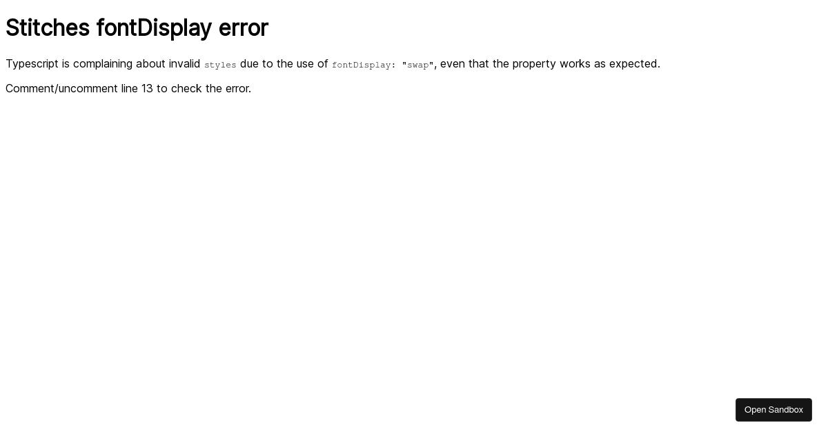 Stitches fontDsiplay error - Codesandbox