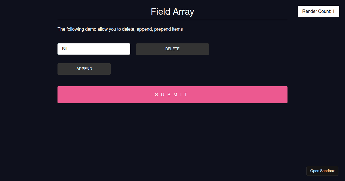 React Hook Form - useFieldArray (forked) - Codesandbox