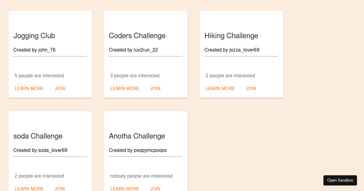 challenge community cards - Codesandbox