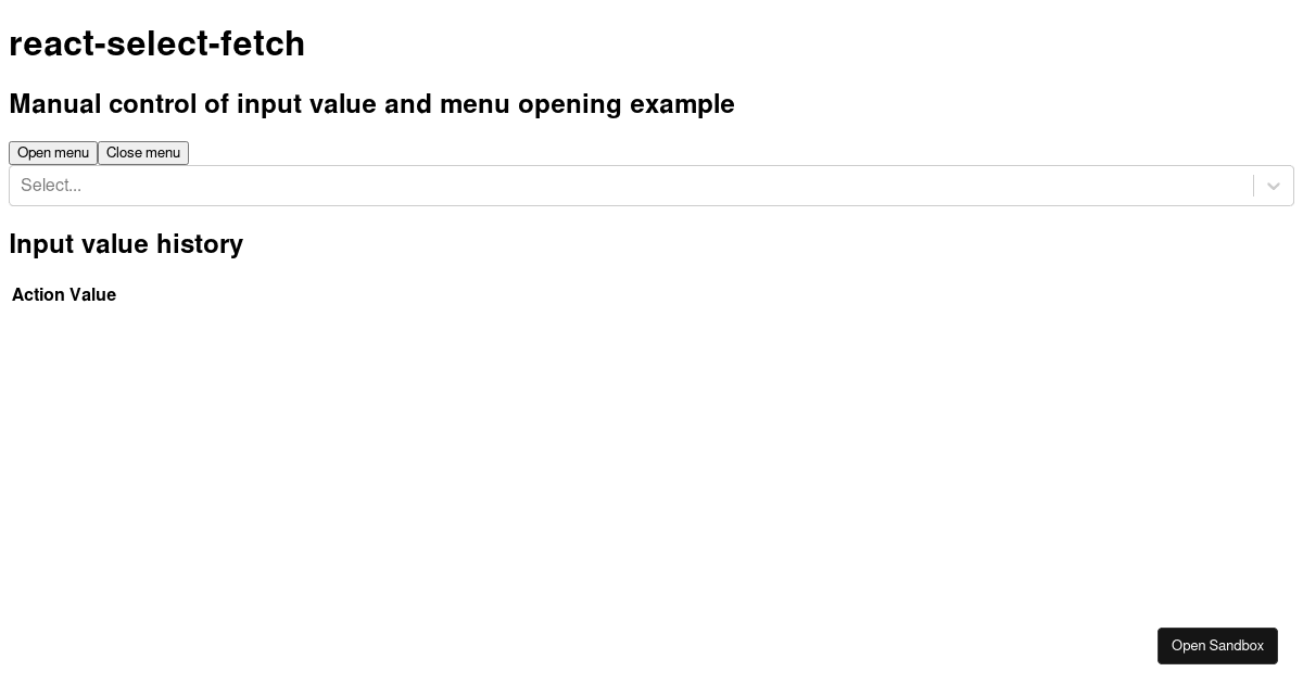 Manual control of input value and menu opening (forked) - Codesandbox