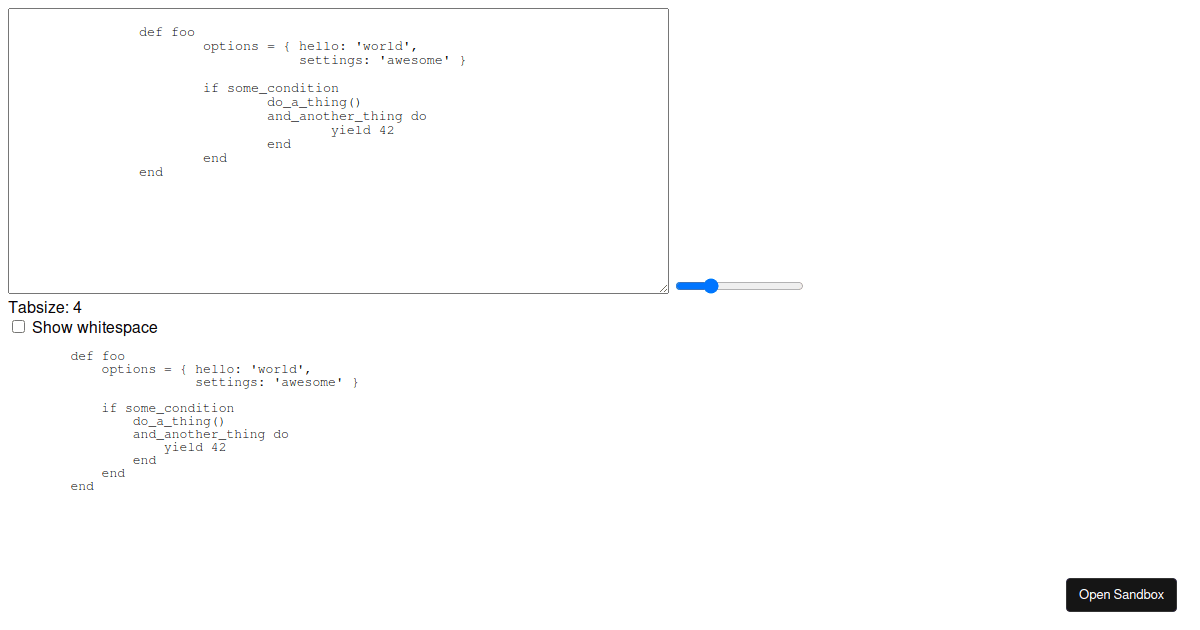 Tabs and Spaces - Codesandbox