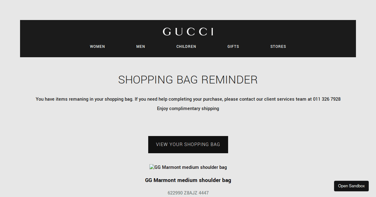 Gucci email template - Codesandbox