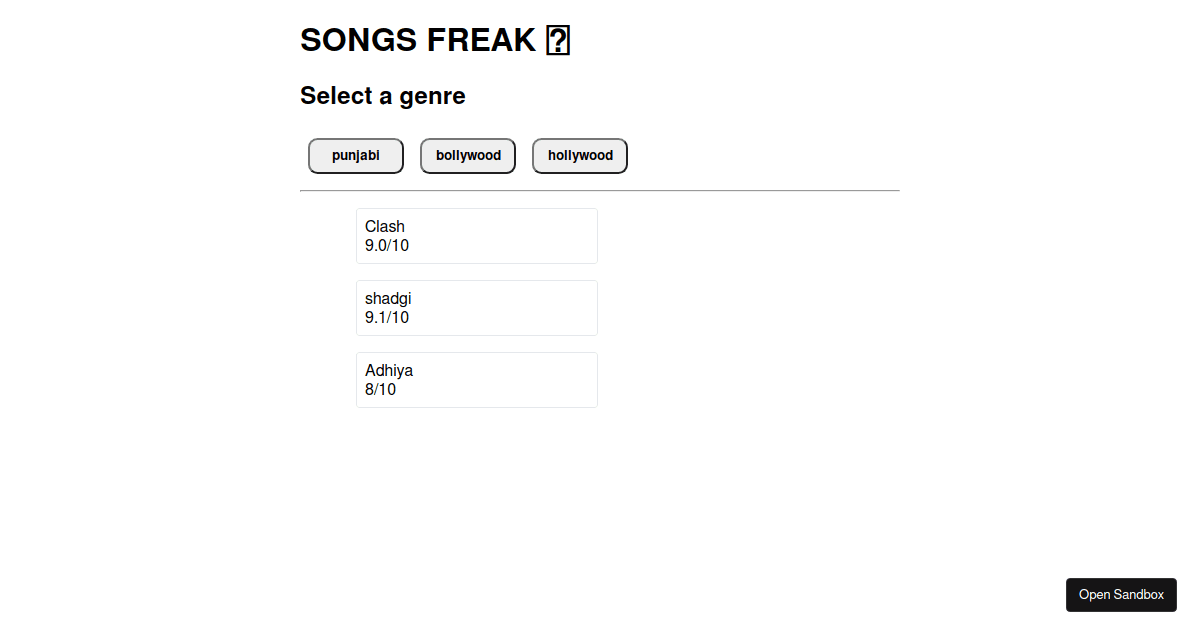 Music recommendation react app - Codesandbox