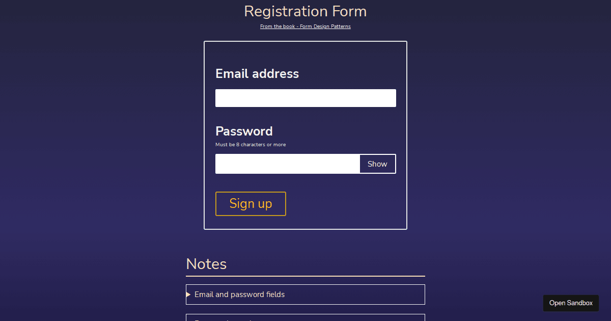 Accessible Registration Form - Codesandbox