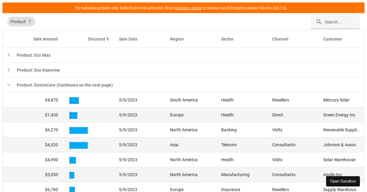 DevExtreme 24.1 - DataGrid in Shadow DOM - Codesandbox