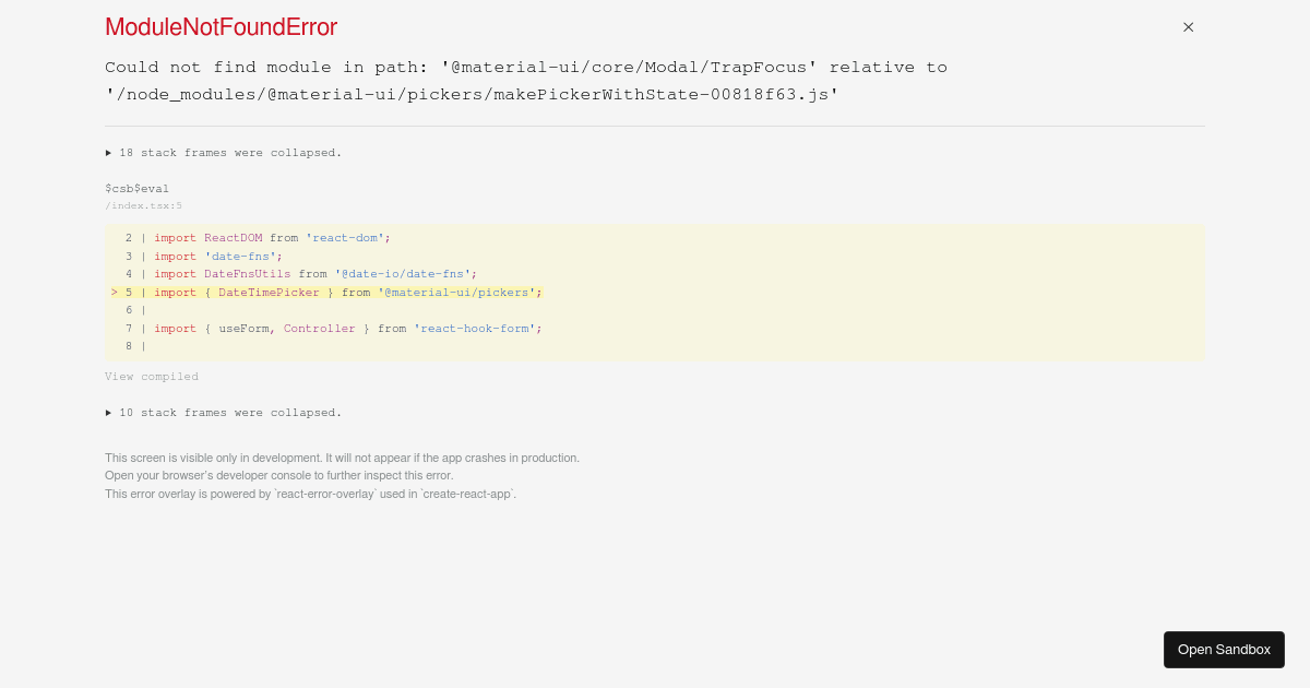 Material KeyboardDateTimePicker with RHF - Codesandbox