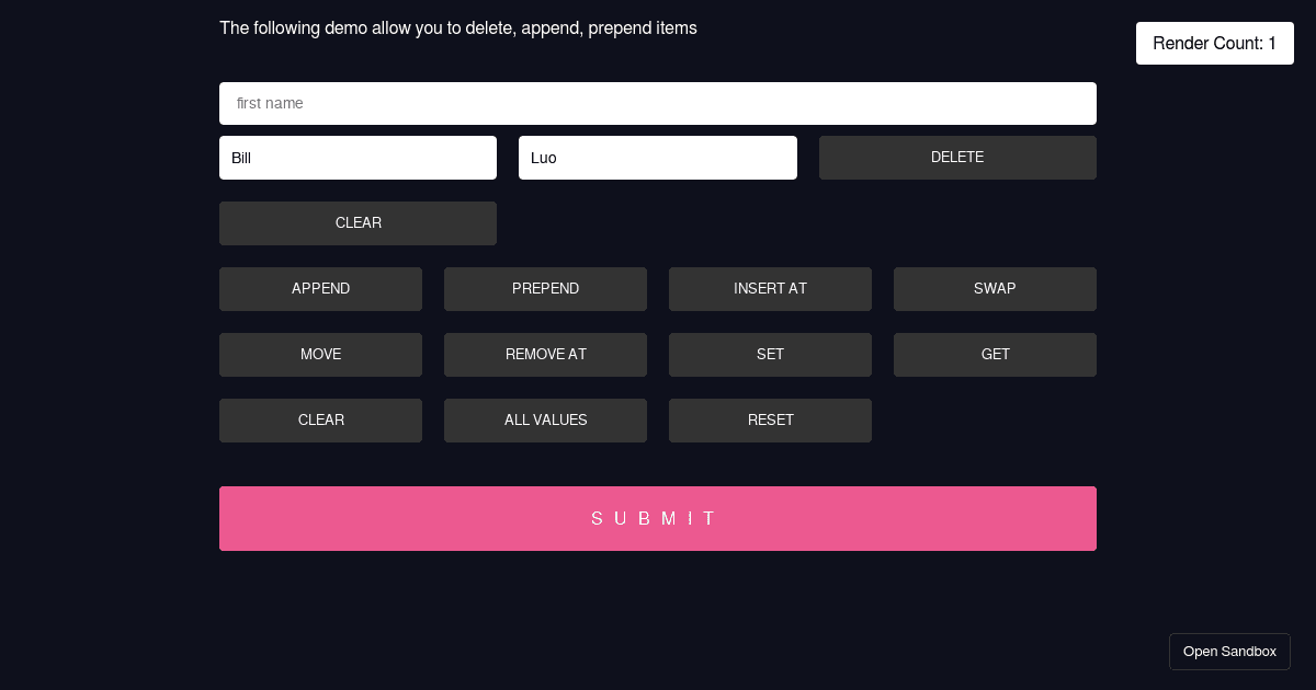 React Hook Form - useFieldArray (forked) - Codesandbox