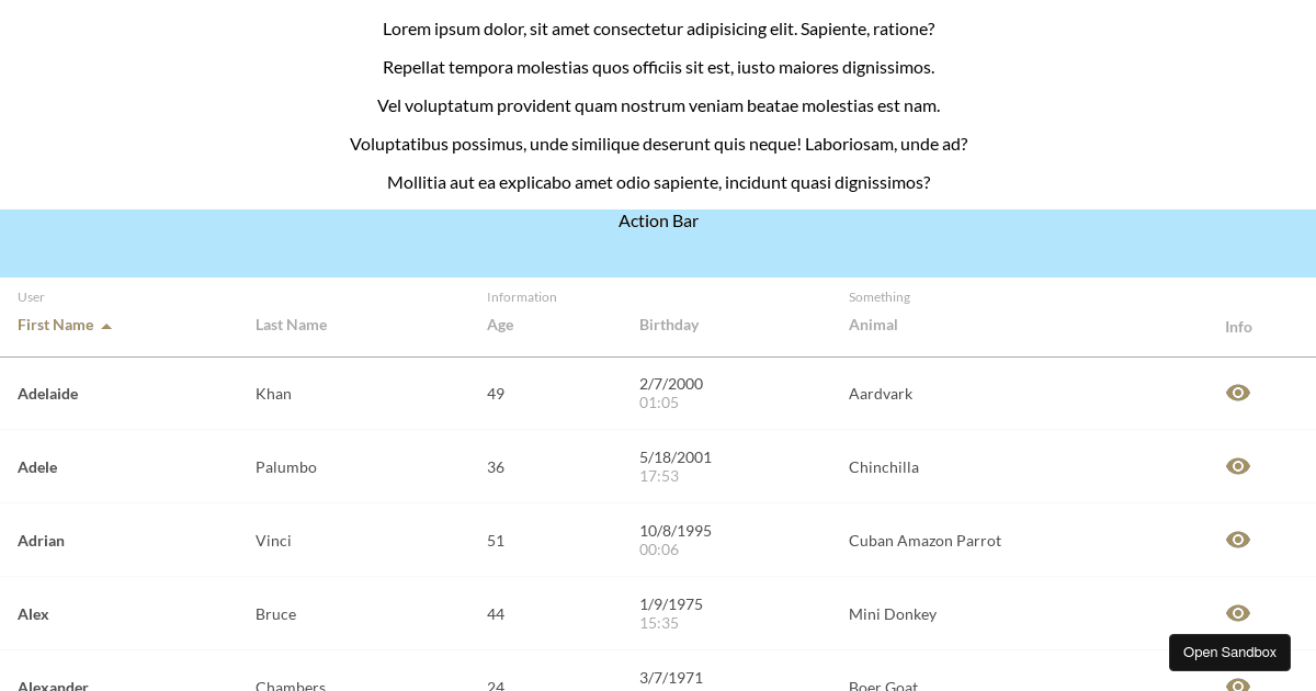 Table data row combined - Codesandbox