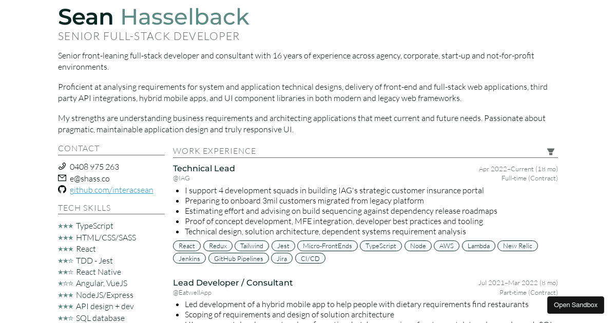 resume - Codesandbox