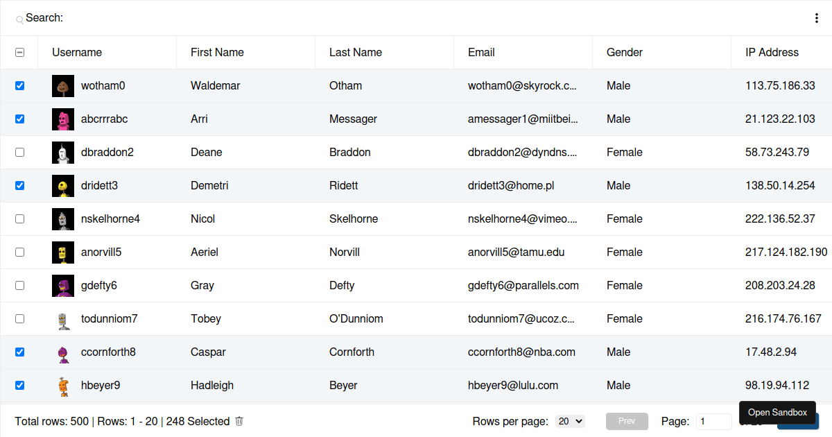 RGT initial row selection - Codesandbox