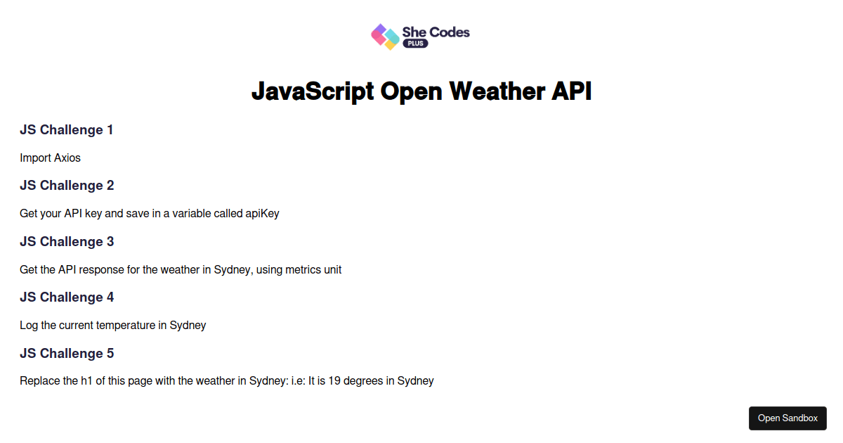 JavaScript Open Weather API - Codesandbox