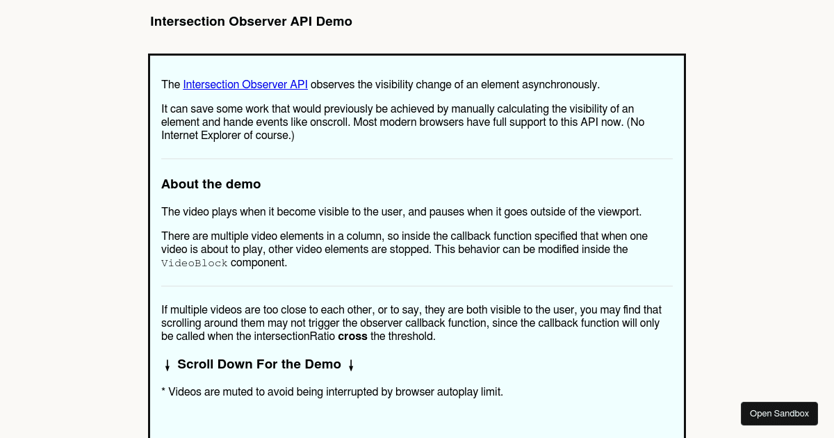 Intersection Observer API With React Demo - Codesandbox