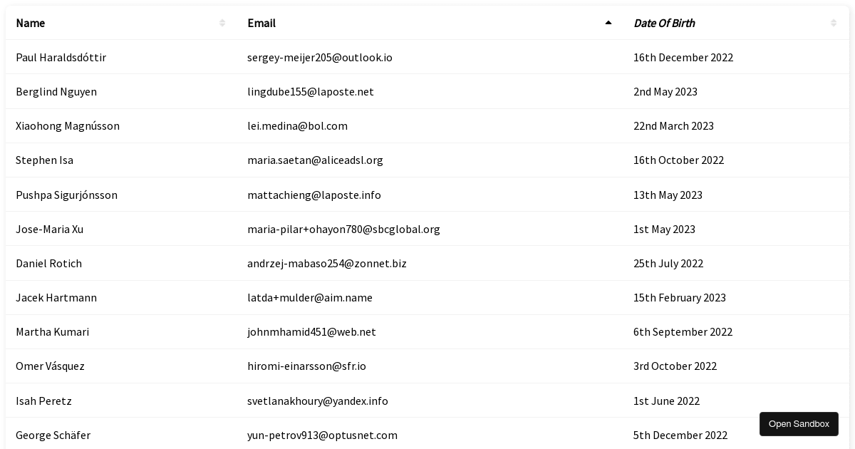 React Simple Table2 (forked) - Codesandbox