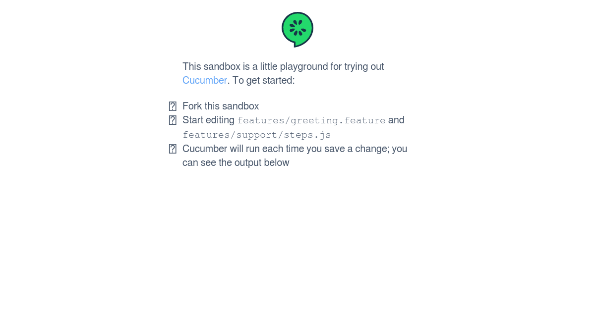 cucumberjsdemo (forked) Codesandbox