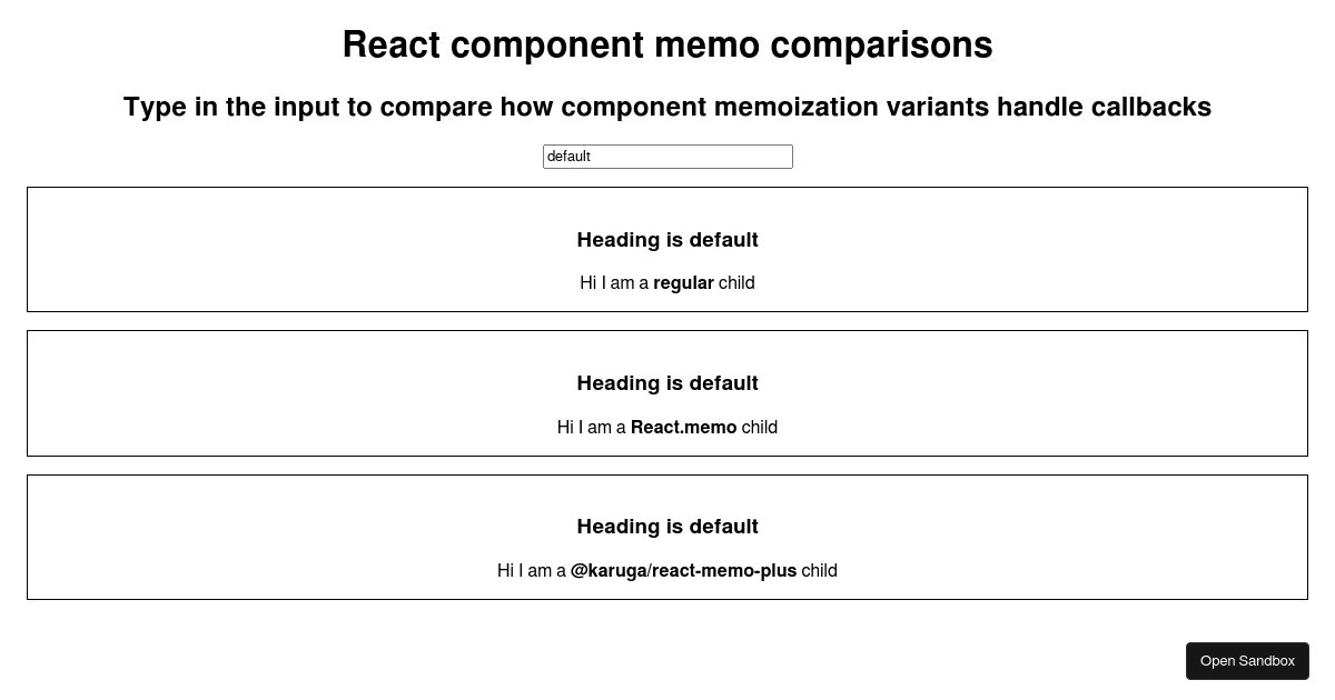 react component memo comparisons (forked) - Codesandbox