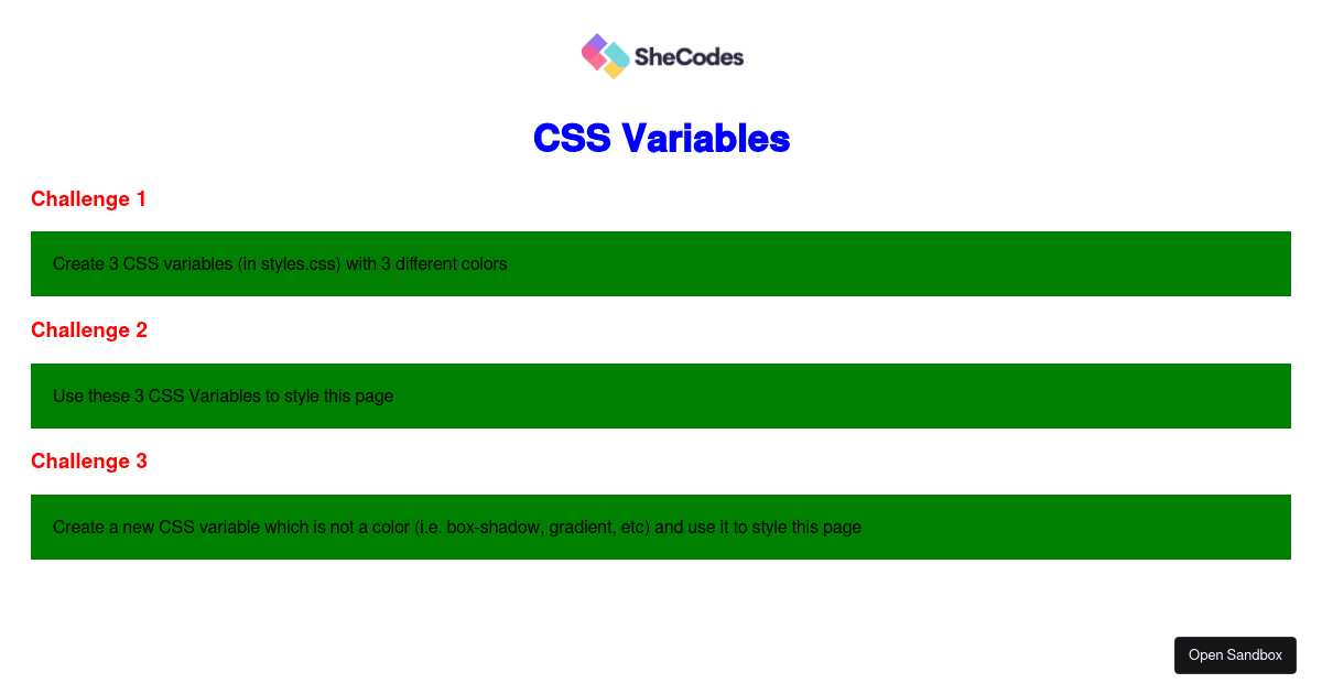 CSS Variables - Challenge (forked) - Codesandbox