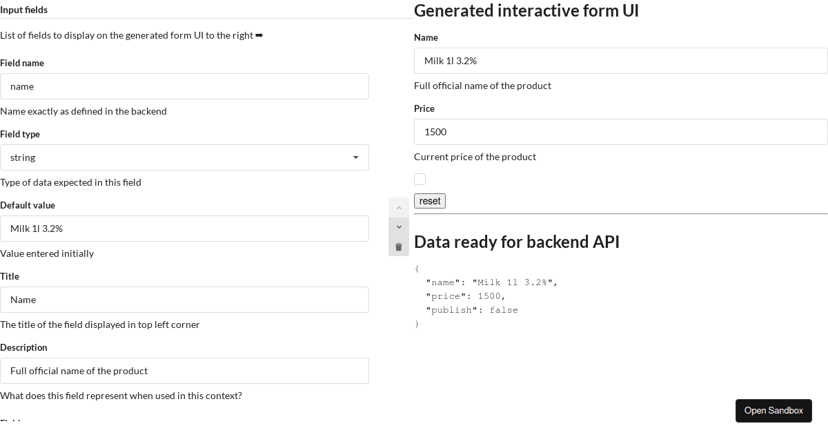Wysiwyg form configuration codesandbox