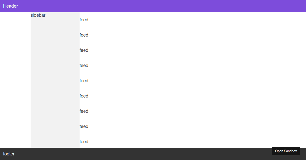 Grommet Grid header body, side, and footer Codesandbox