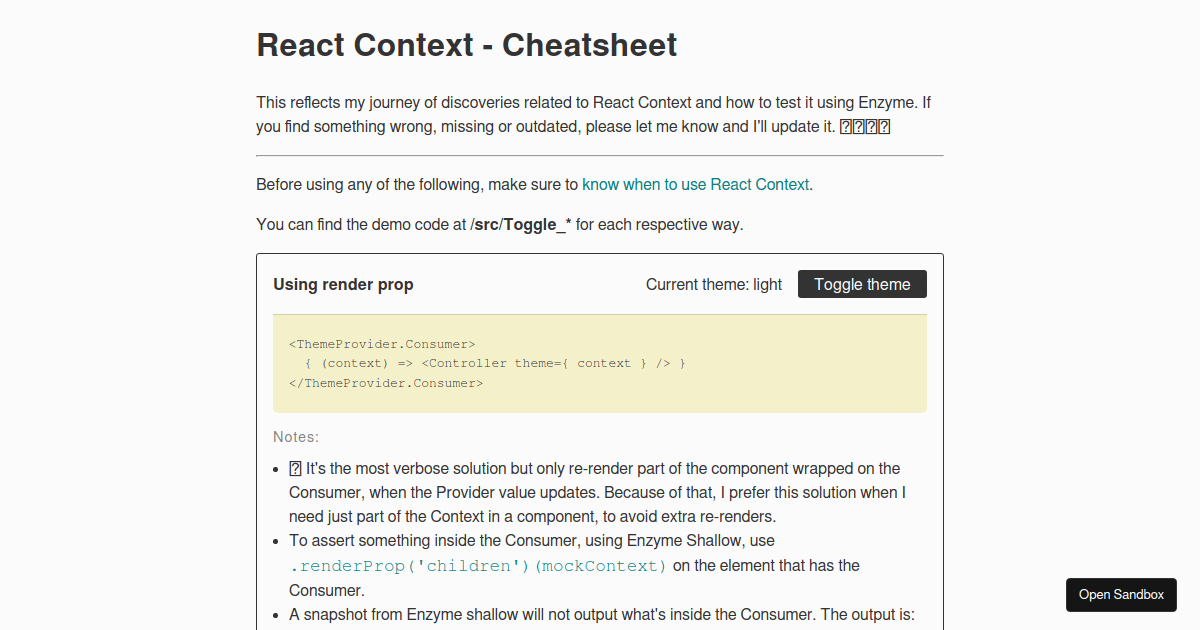 React Context - CheatSheet - Codesandbox