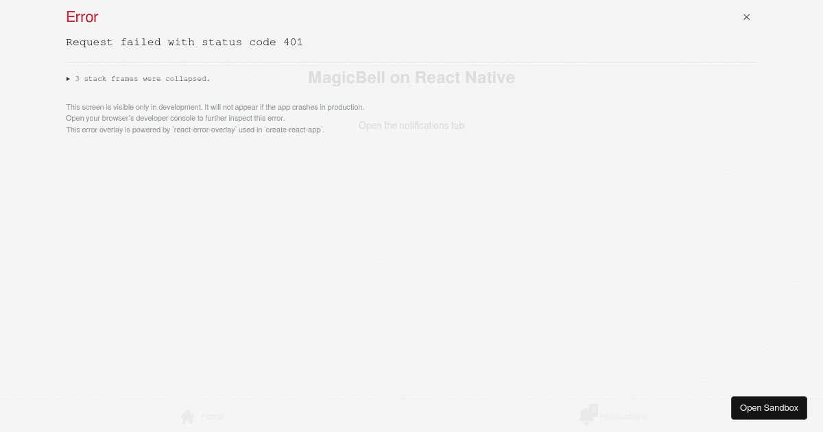 React Native example (forked) - Codesandbox
