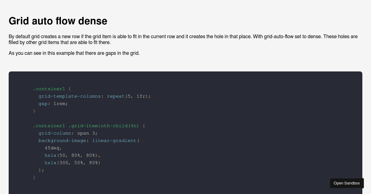 Grid auto flow dense codesandbox