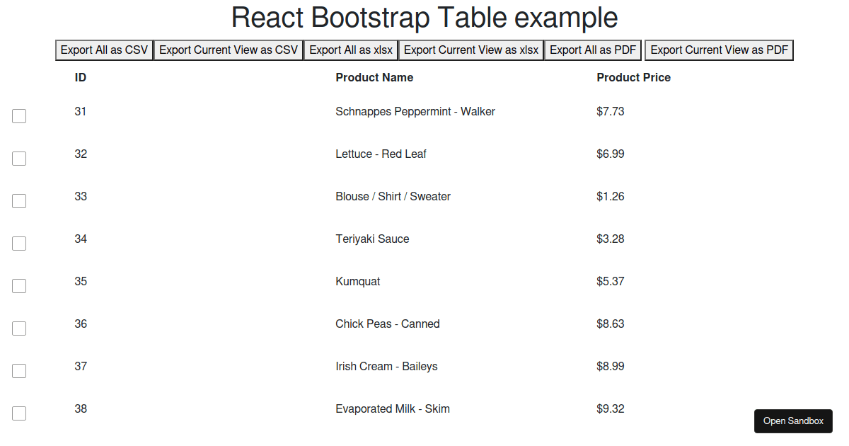 React Bootstrap Table example (forked) - Codesandbox