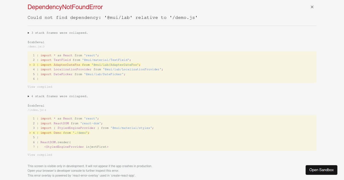 BasicDatePicker Material Demo (forked) - Codesandbox