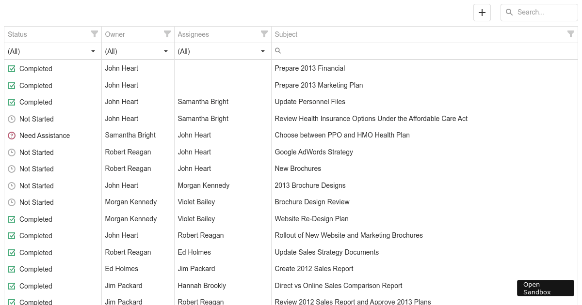 DataGrid - Custom Status templates without FilterRow - Codesandbox