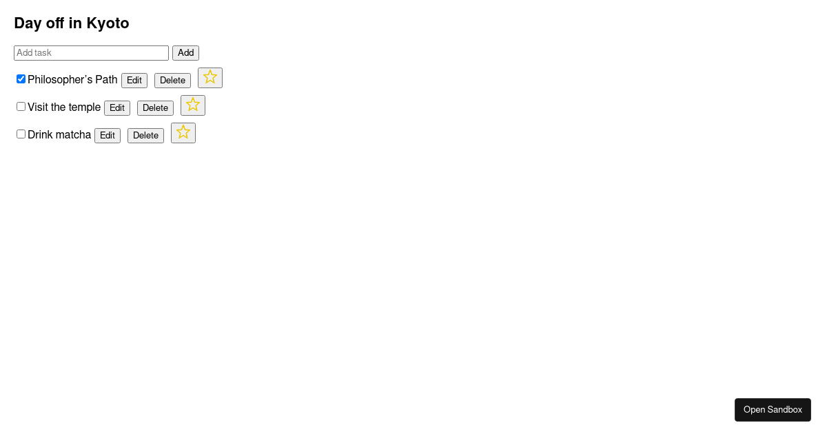 Starable todo list with stars (forked) - Codesandbox