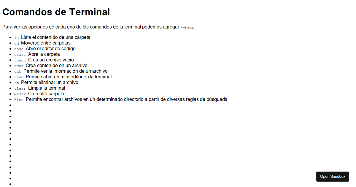 Comandos de terminal - Codesandbox