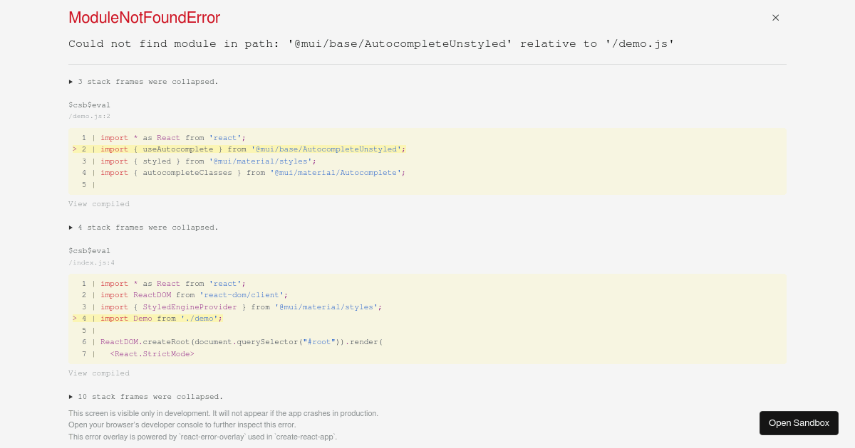UseAutocomplete demo — Material UI - Codesandbox