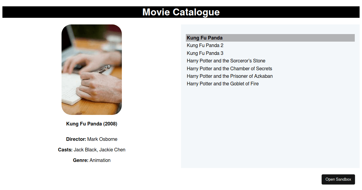 Movie catalogue Codesandbox