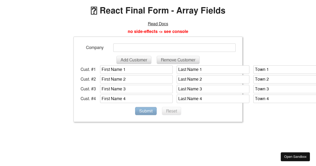 🏁 React Final Form - Field Arrays - Codesandbox