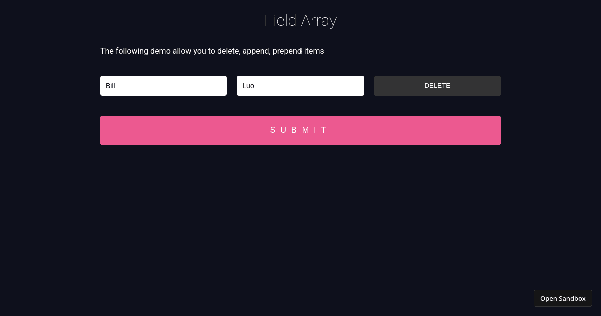 React Hook Form - useFieldArray (forked) - Codesandbox
