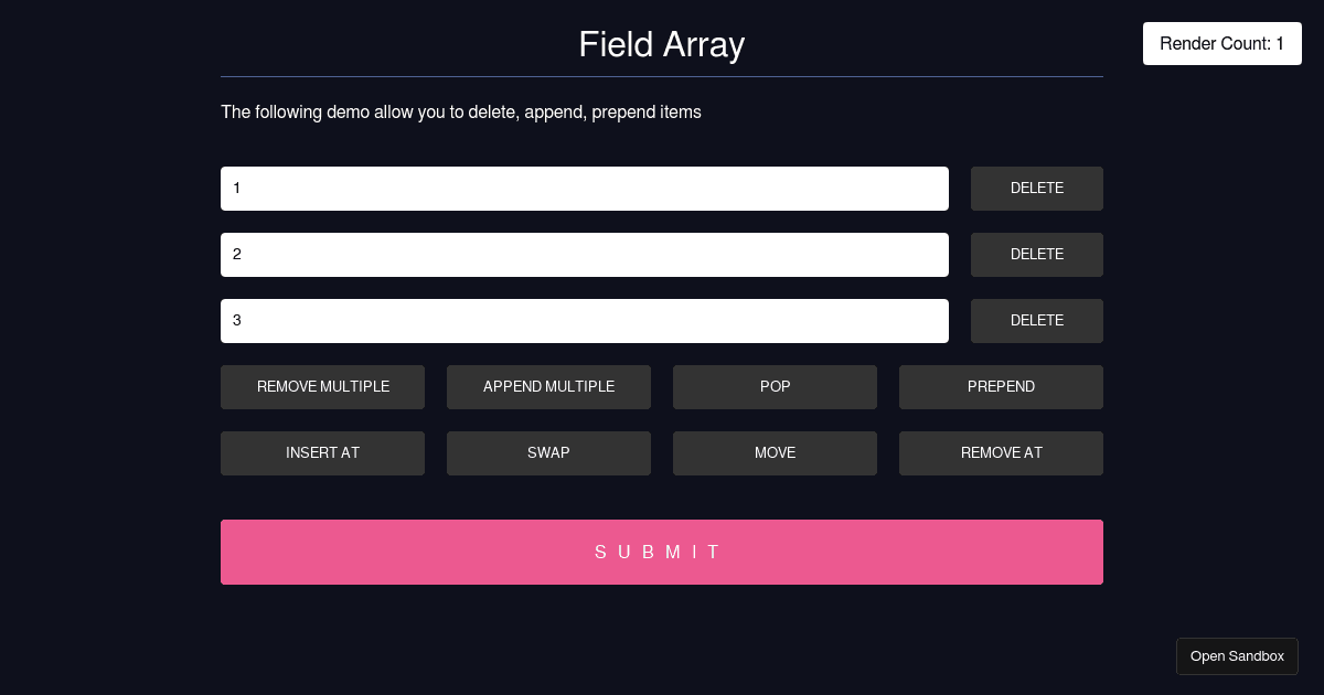React Hook Form - useFieldArray - Codesandbox