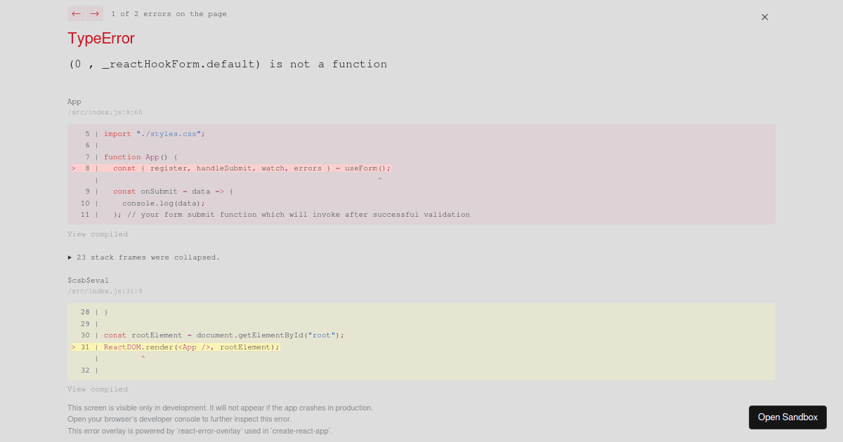 React Hook Form - Get Started - Codesandbox