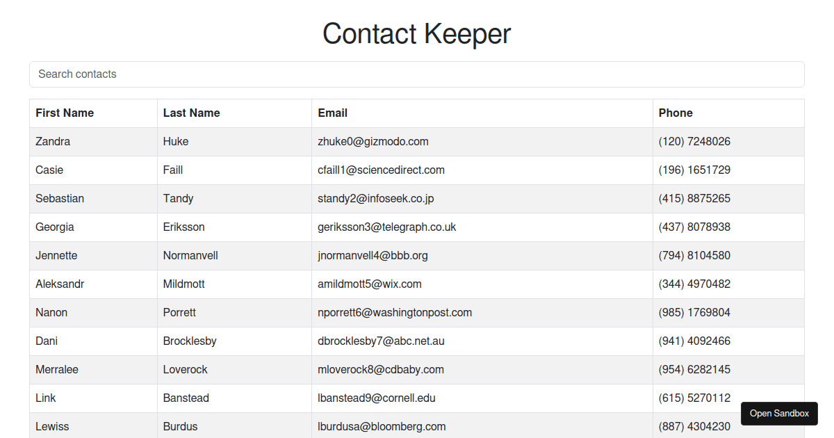 Contacts Keeper App - Codesandbox