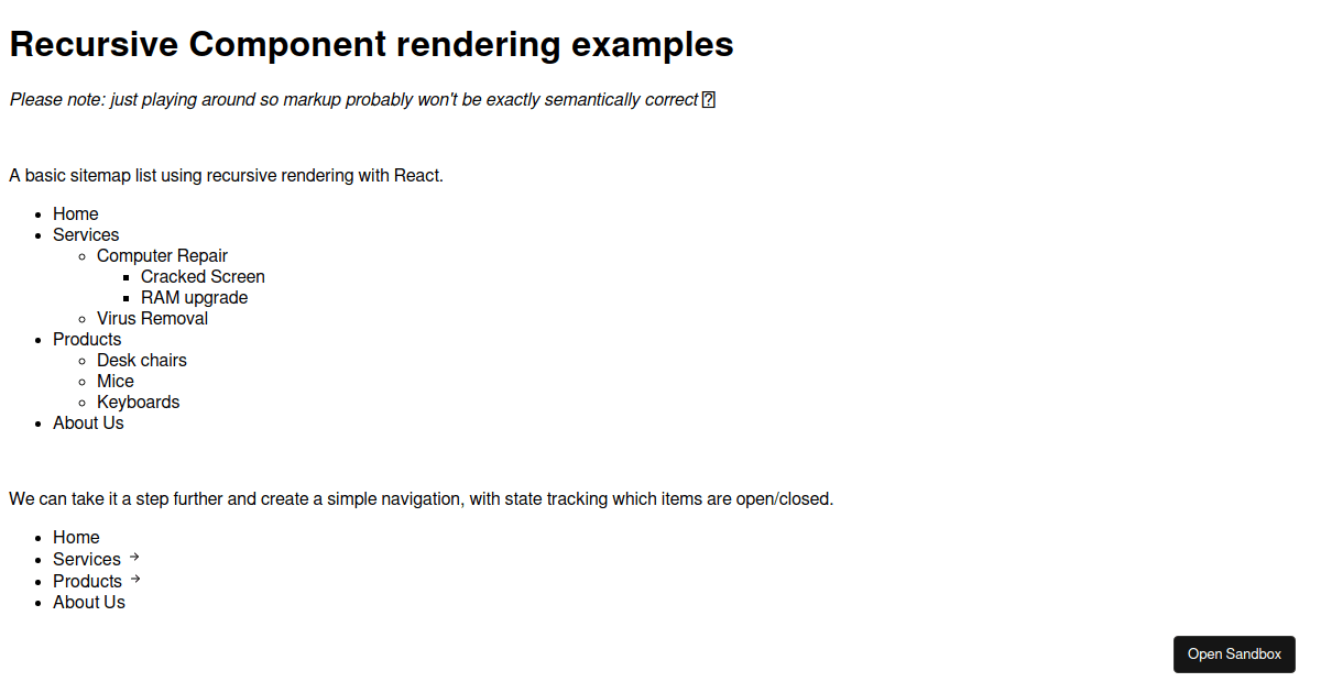 react-recursive-component-rendering - Codesandbox