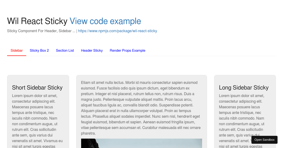 Wil React Sticky (forked) - Codesandbox