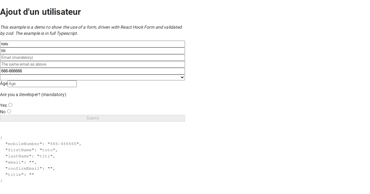 React Hook Form with Zod validation in Next.ts - Codesandbox