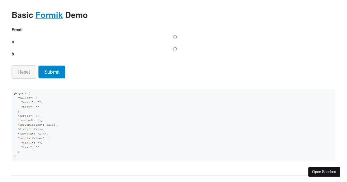 Formik Example with radio group - Codesandbox