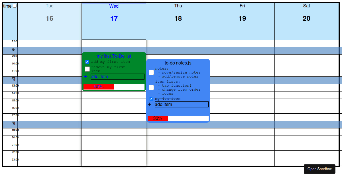 Chalendar test -css grid+notes - Codesandbox