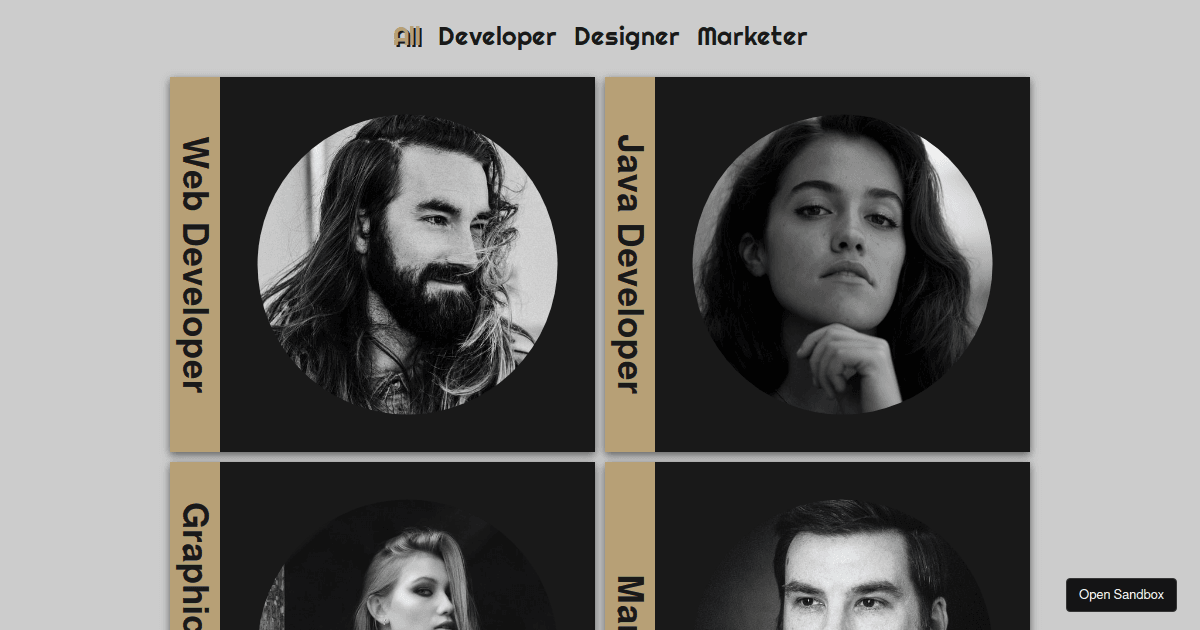 React - CSS - Animated Profile Card Gallery - Codesandbox