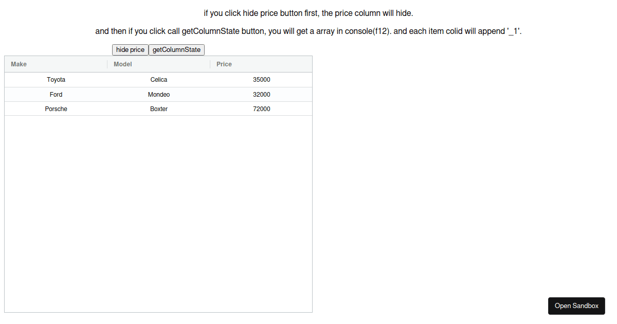 ag-grid column id issue - Codesandbox
